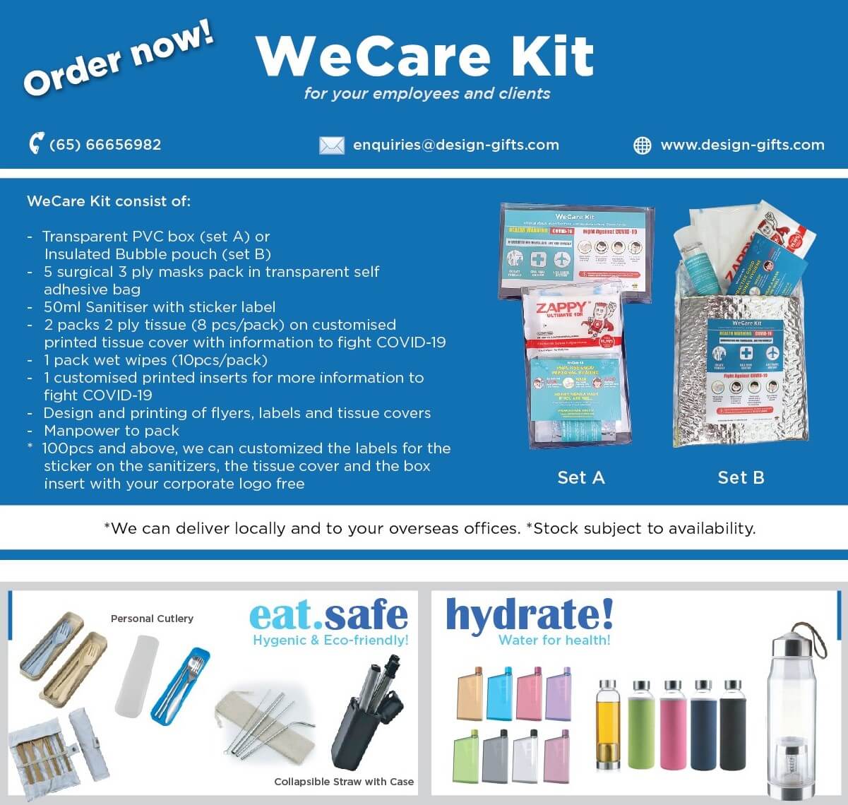 COVID-19, wecake kit, we care kit, hand sanitiser, hand sanitizer, surgical mask, anti bacteria wet wipes